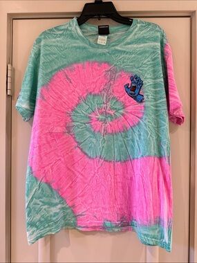 Santa Cruz Skateboards Pink & Teal Tie-Dye Kids T-Shirt with Screaming Hand Logo